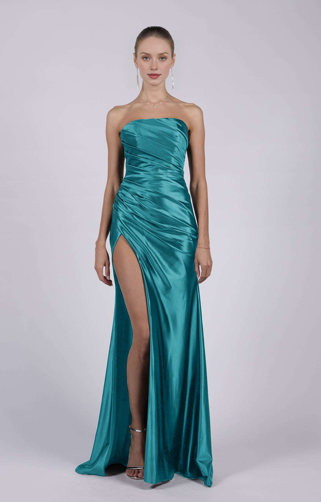 Mermaid Strapless Ruched Back Zippered Court Train Evening Gown