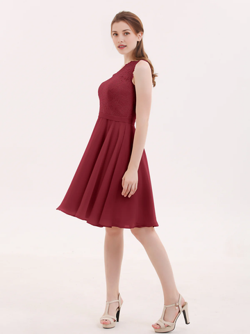 One Shoulder Lace Top A-Line Knee-Length Chiffon Bridesmaid Homecoming Short Dress