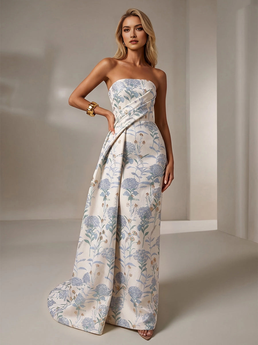 Elegant Mermaid Strapless Sleeveless Zipper‑Back Train‑Length Prom Dress