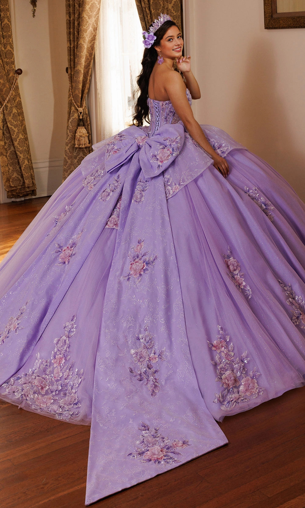 Ball Gown Strapless Sweetheart Corset Back Big Bow Long Train Quinceanera Dress