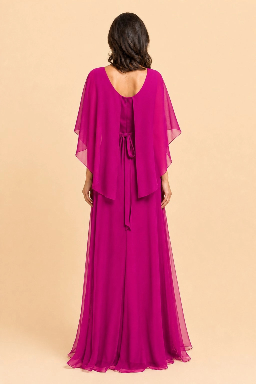 Royal Blue A‑Line Cape Sleeve Zipper Back Long Mother of the Bride Dress