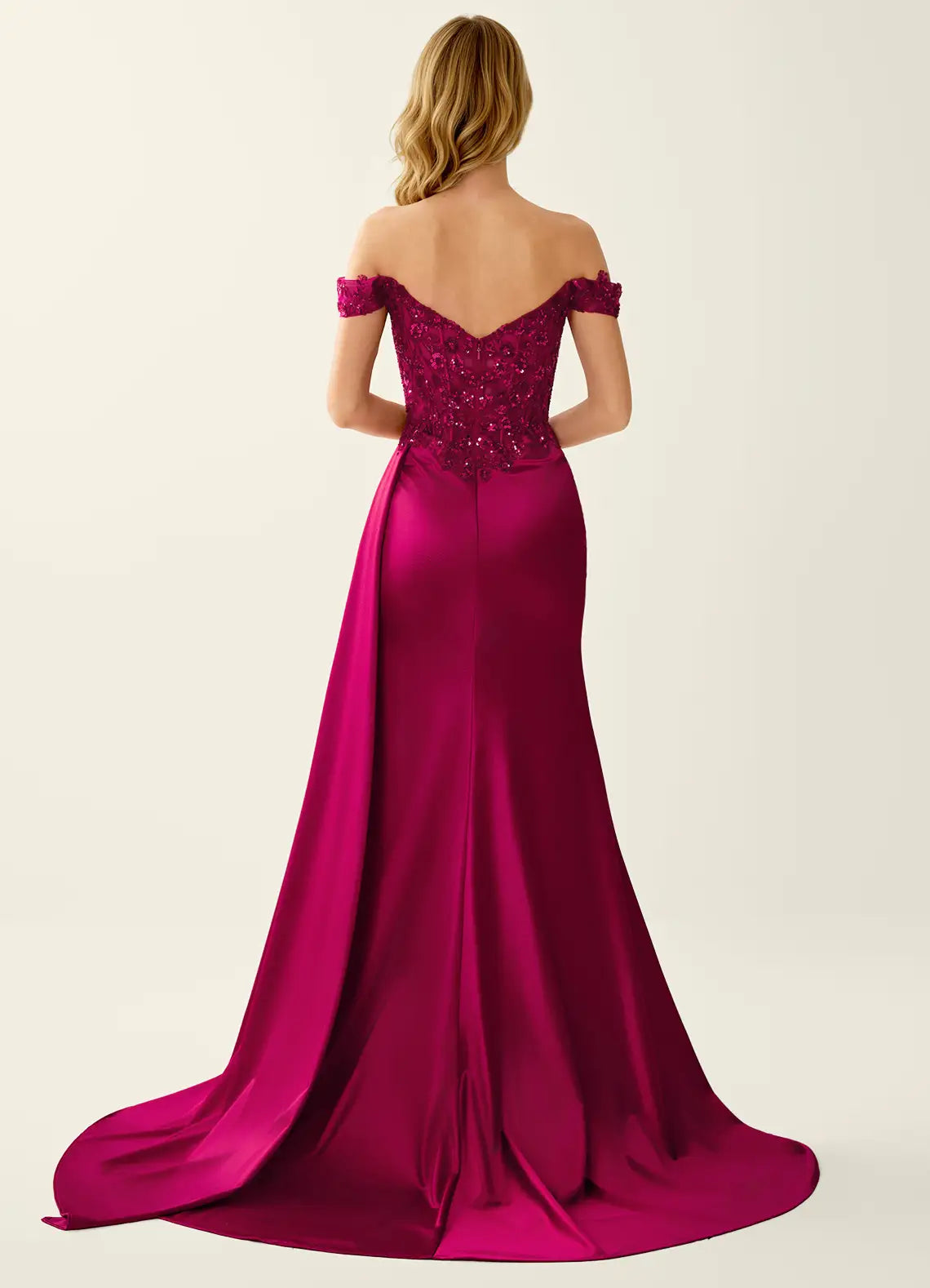 Glamorous Mermaid Sweetheart Off Shoulder Lace Satin Floor Length Prom Dress