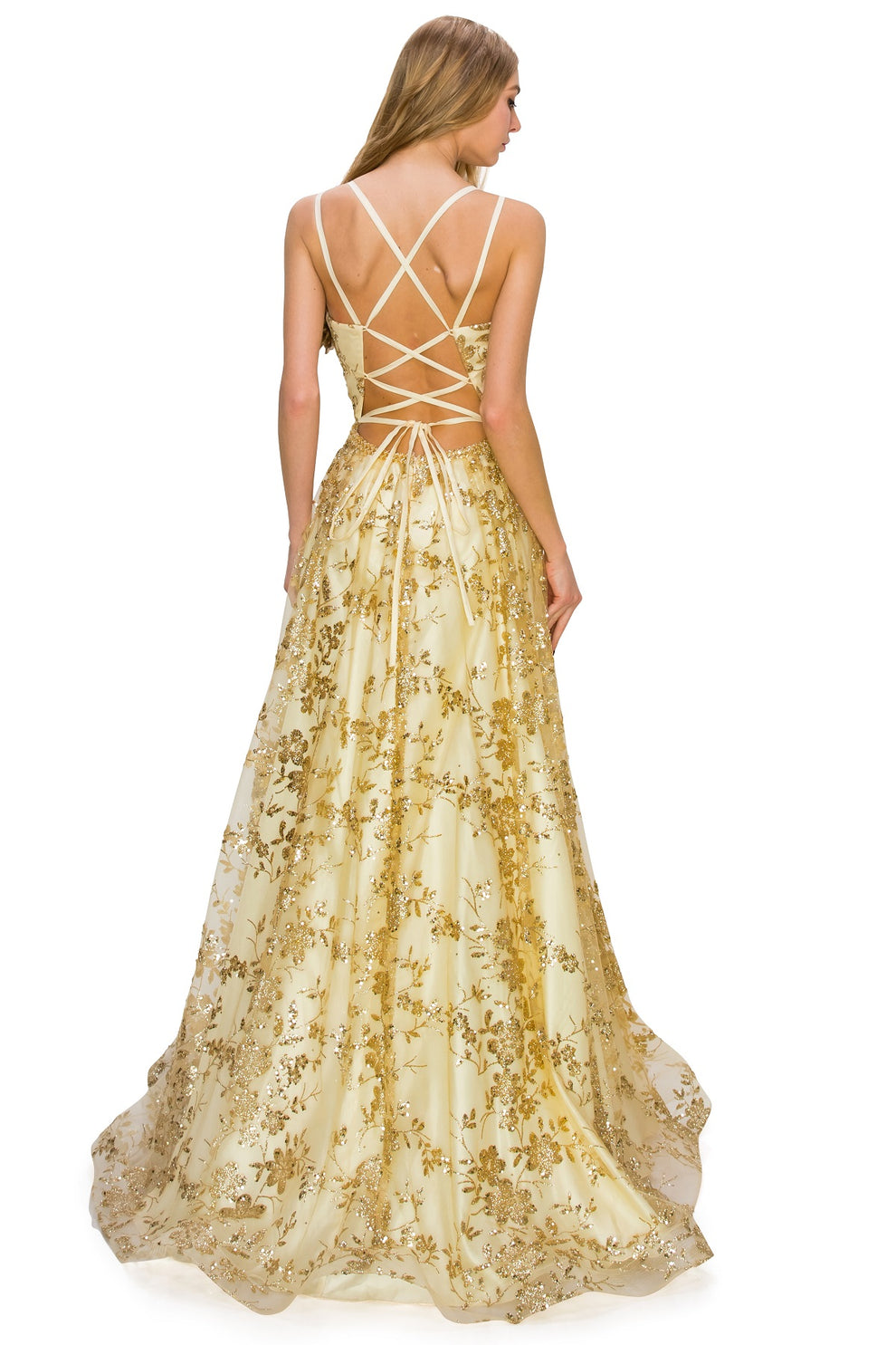 Vestido de noche largo de tul con lentejuelas dorado champán, corte en A, tirantes finos, escote corazón, cintura con cuentas, abertura alta, para fiesta de graduación y como invitada de boda