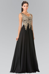 Chiffon A-Line Gown Sleeveless V-Neck Gold Beaded Embroidery Formal Prom & Wedding Guest Dress