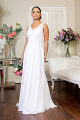 Chiffon A-Line Gown Sleeveless V-Neck Gold Beaded Embroidery Formal Prom & Wedding Guest Dress