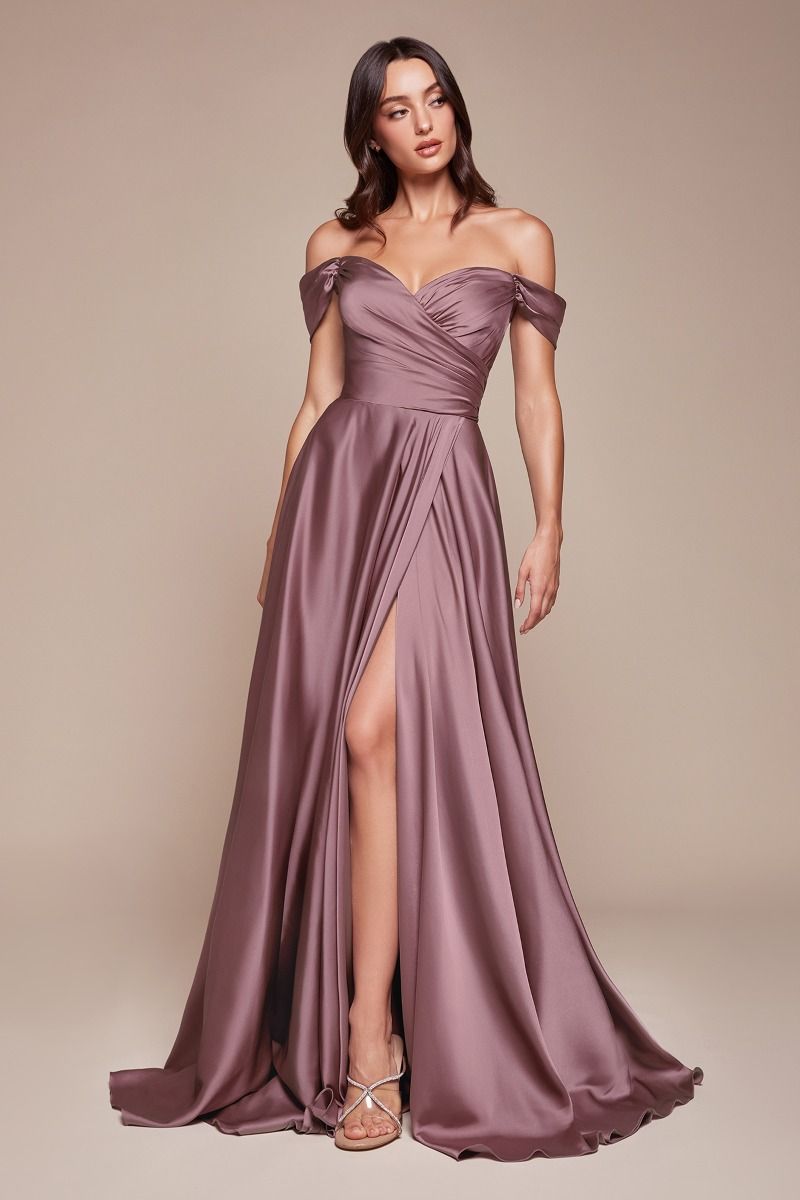 Satin Ball Gown Off-the-Shoulder Sweetheart Neck Ruched Waist Formal Prom & Wedding Guest Dress