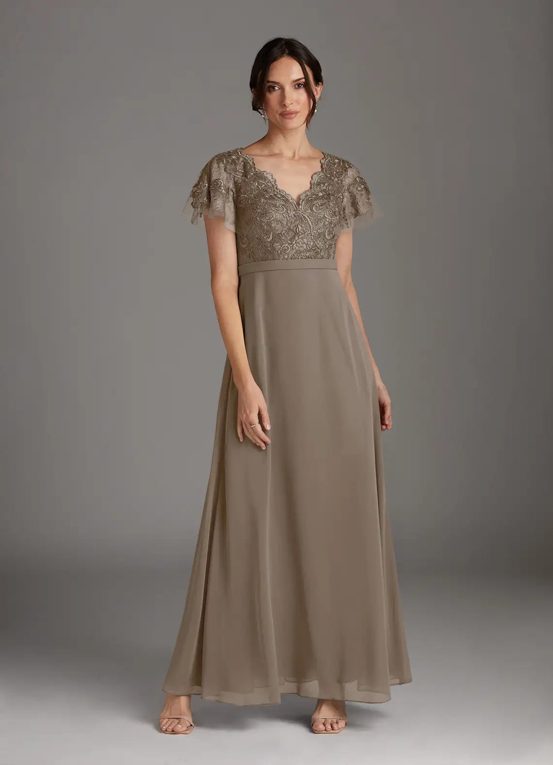 Elegant A-line V-neck Sleeveless Chiffon  Lace Mother of the Bride Dress Evening Gown