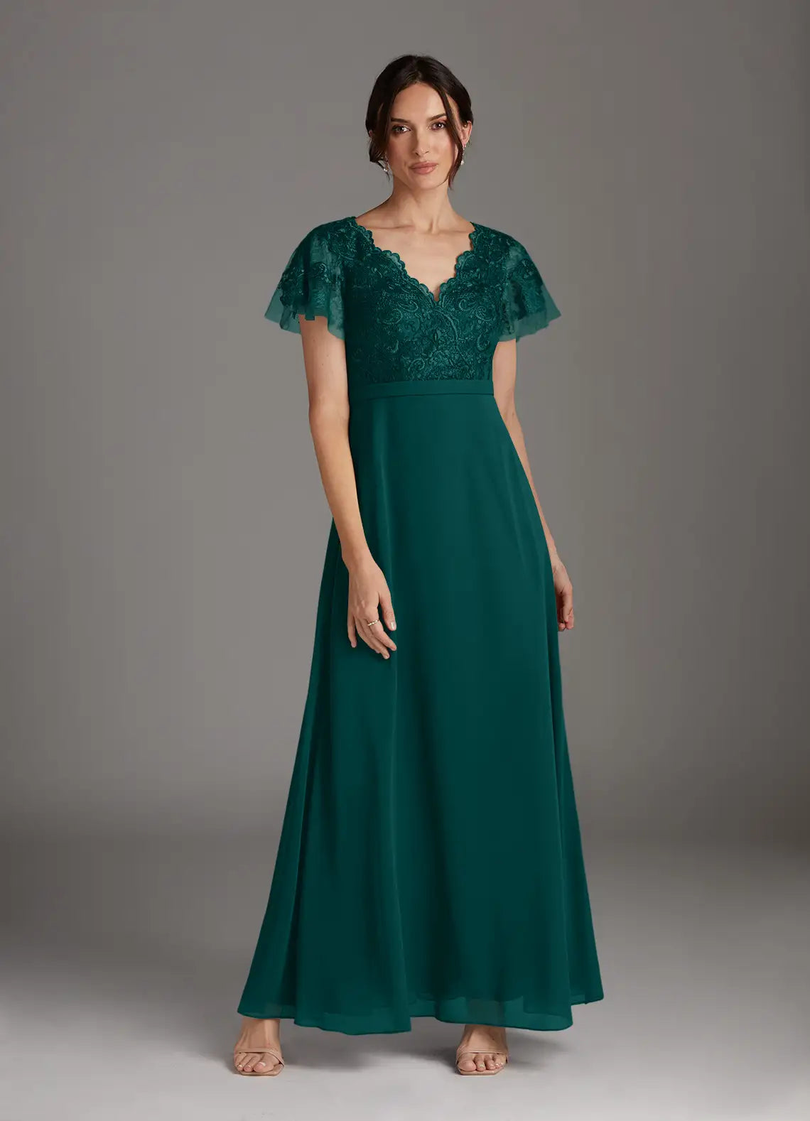 Elegant A-line V-neck Sleeveless Chiffon  Lace Mother of the Bride Dress Evening Gown