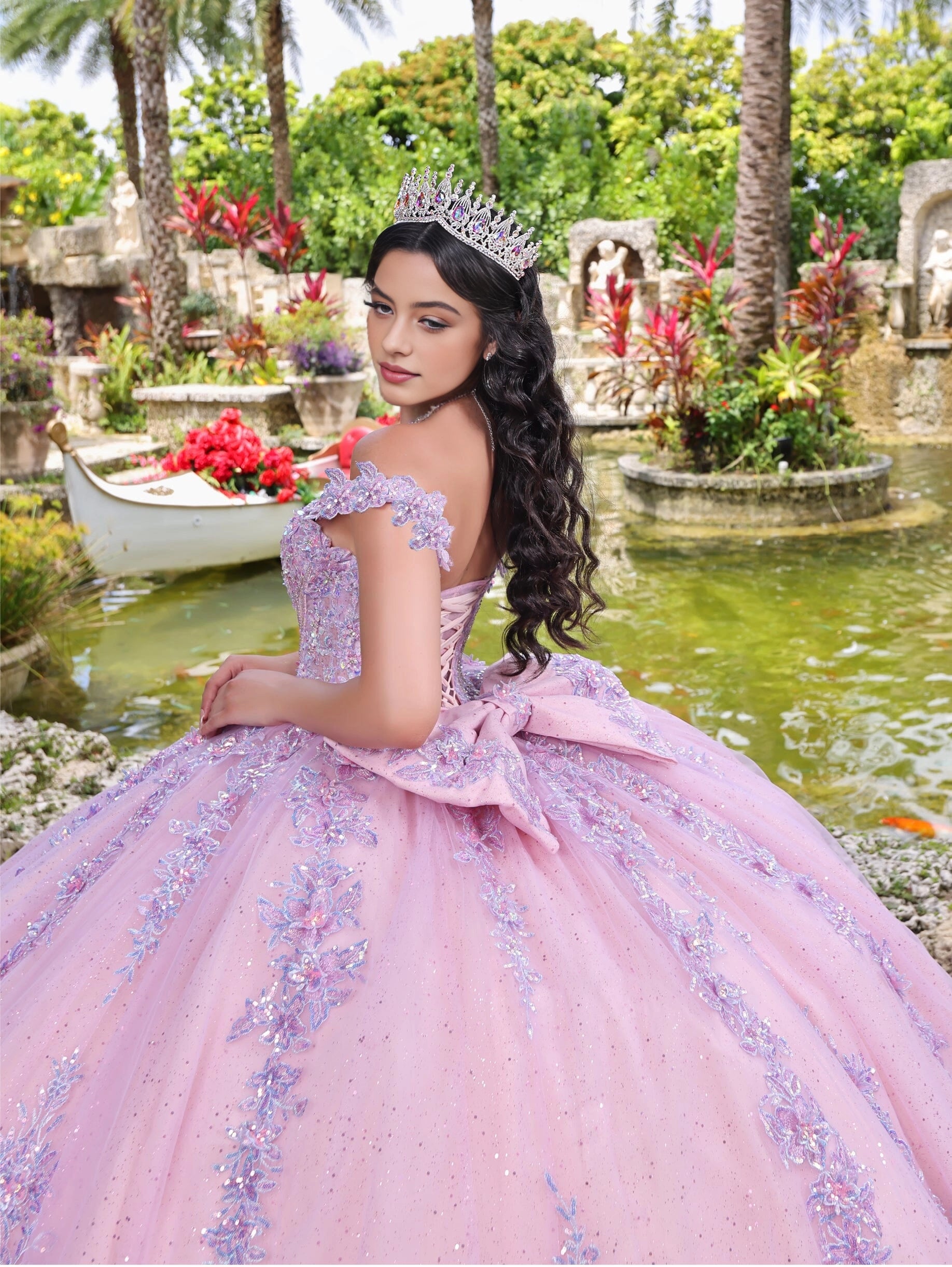 Luxurious Ball Gown Off‑Shoulder Short Sleeve Lace‑Up Back Cathedral Train Quinceanera Dress