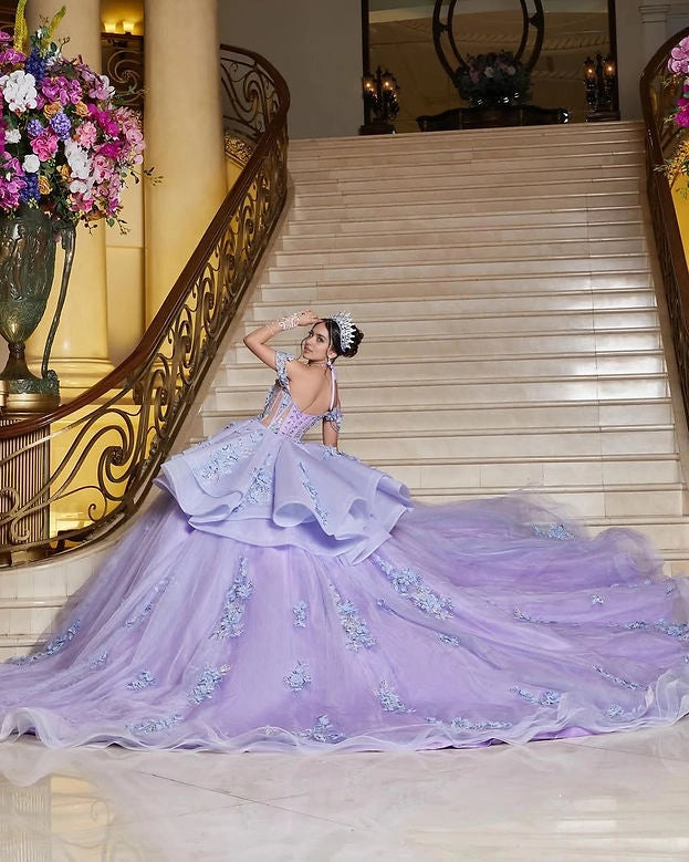 Ball Gown Off Shoulder Corset Back Floral Quinceañera Dress