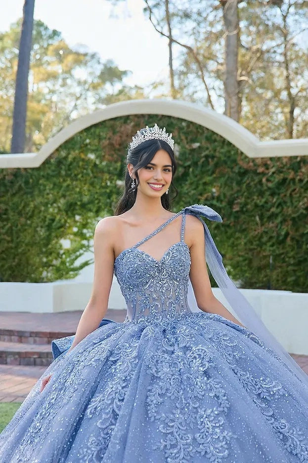 Ball Gown Sweetheart One Shoulder Cape Bow Corset Quinceañera Dress