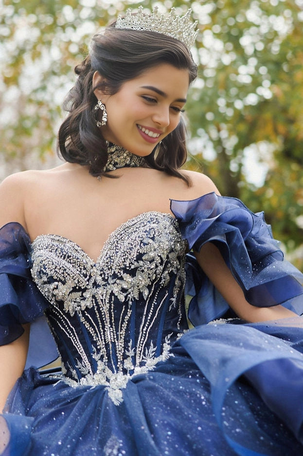 Ball Gown Off Shoulder Ruffle Bow Long Train Quinceañera Dress