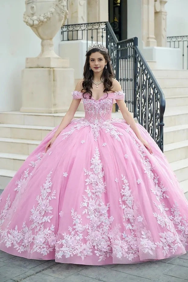 Glitter Ball Gown Sweetheart Off Shoulder Corset Back Floor Length Quinceañera Dress