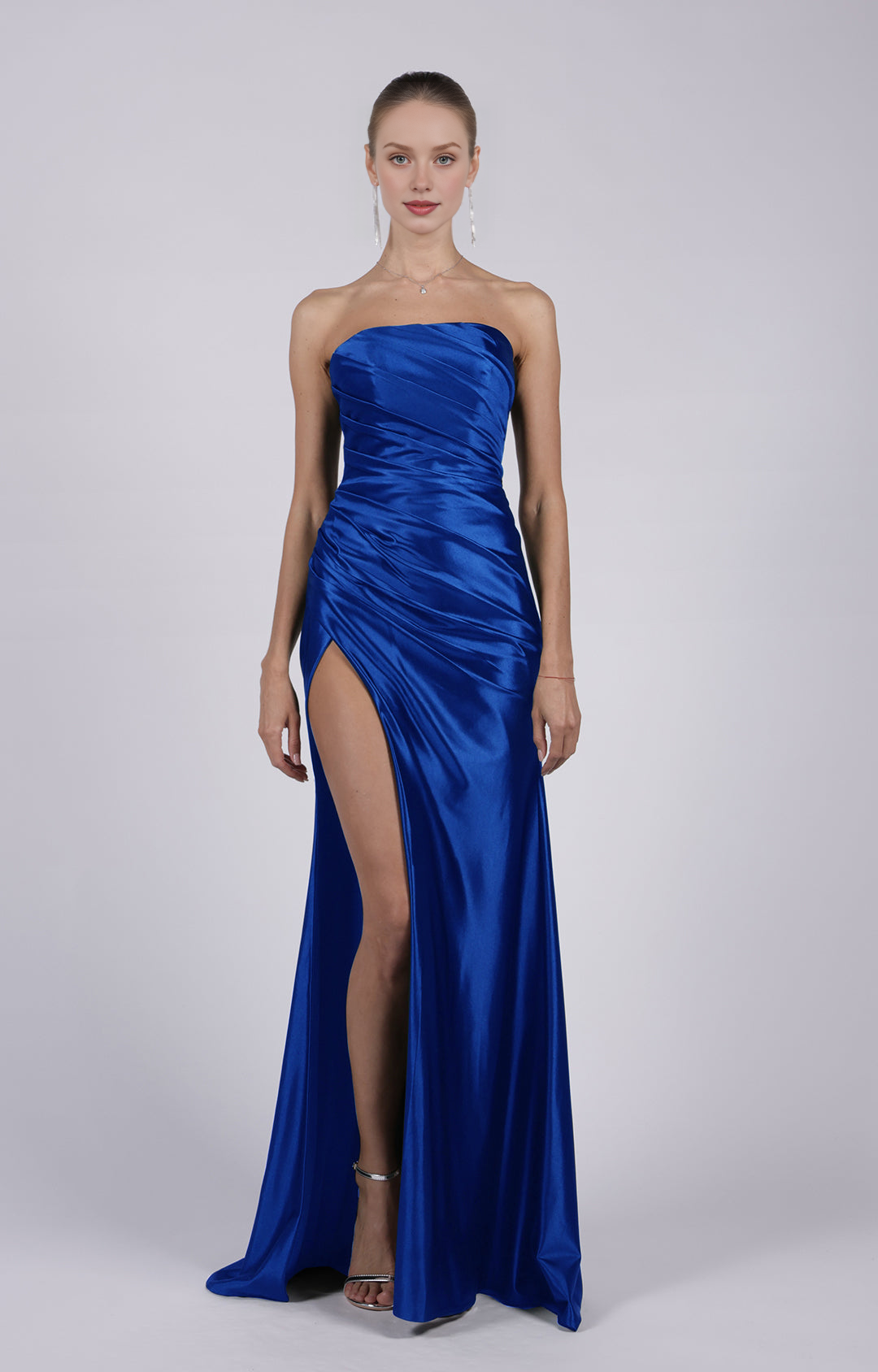 Mermaid Strapless Ruched Back Zippered Court Train Evening Gown