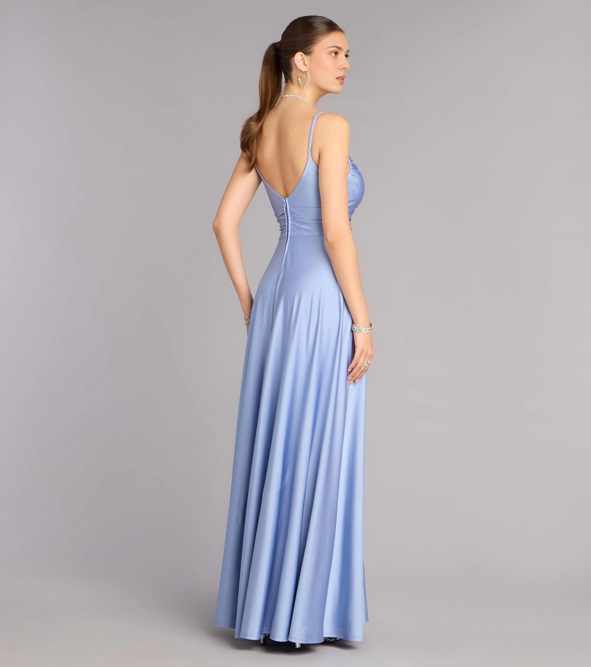 Burgundy A Line Sweetheart Spaghetti Strap V Back Slit Long Prom Dress