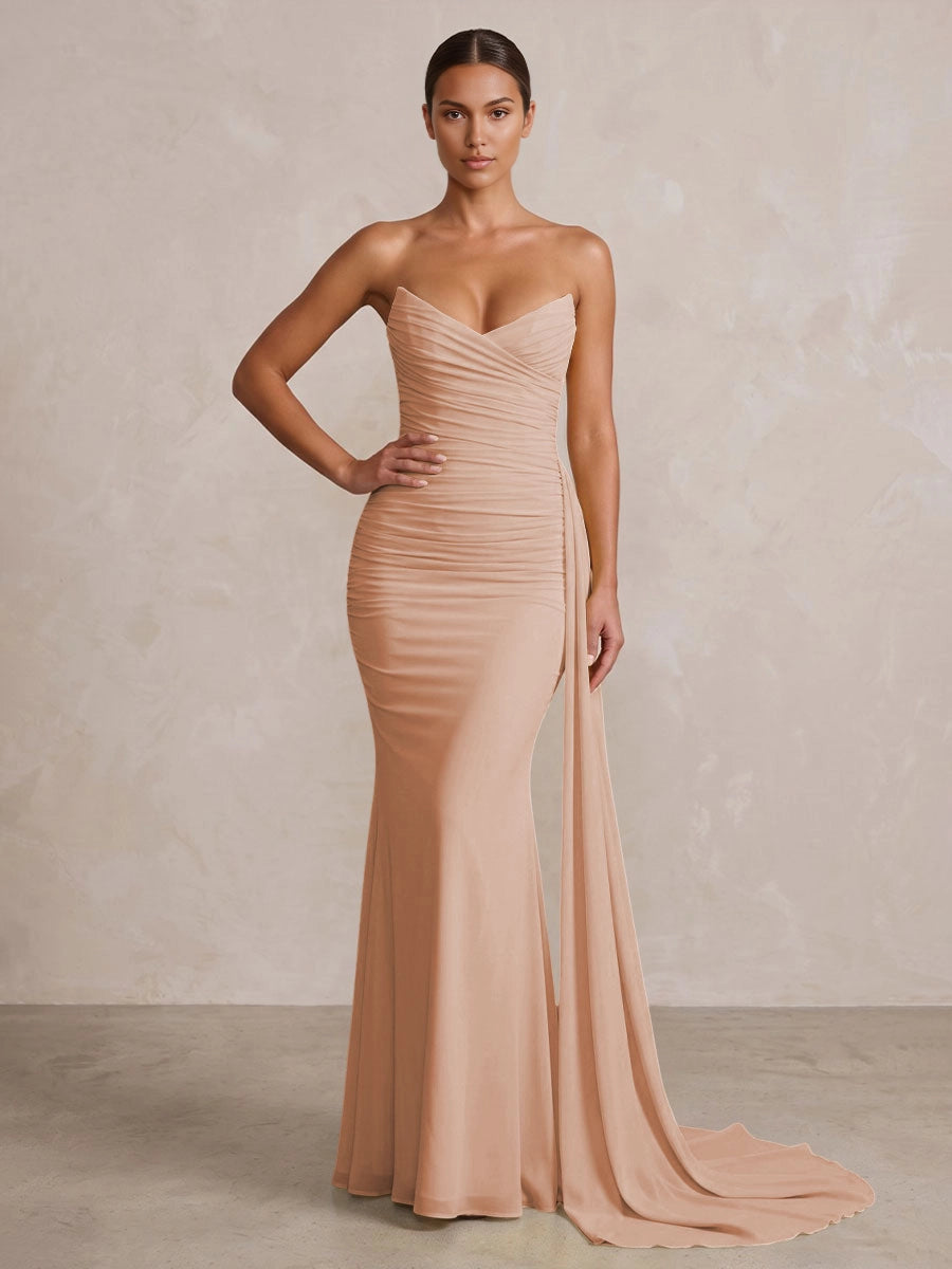 Elegant Mermaid Strapless Sweetheart Sleeveless Zipper‑Back Floor‑Length Bridesmaid Gown