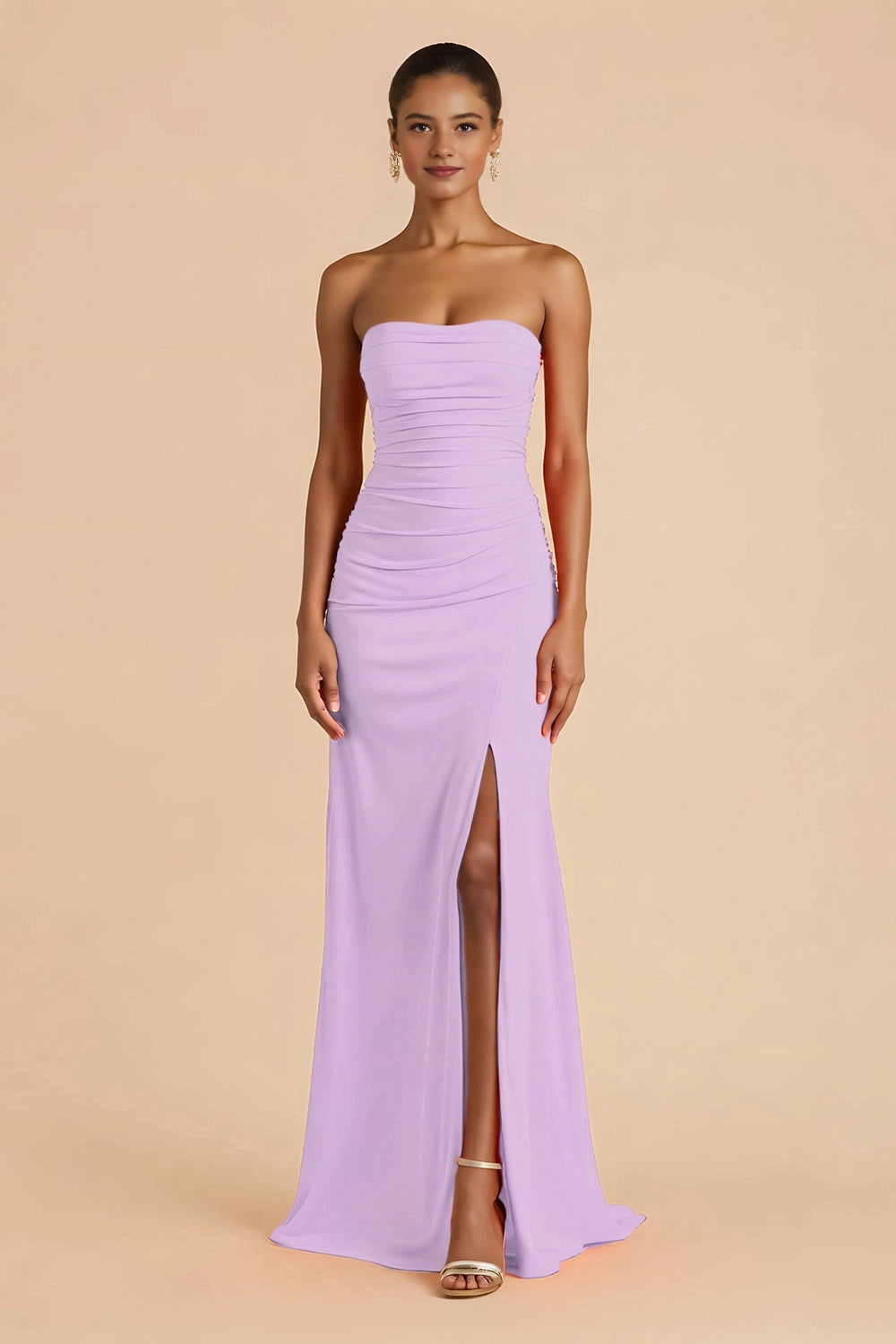 Solid Mermaid Strapless Sleeveless Crisscross Back Maxi Wedding Guest Dress