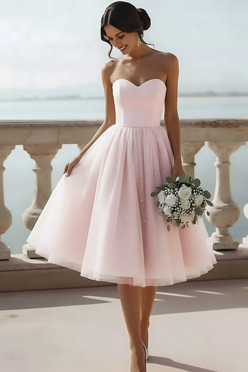 Strapless Sweetheart Corset Tulle Midi Dress with Sparkle Details