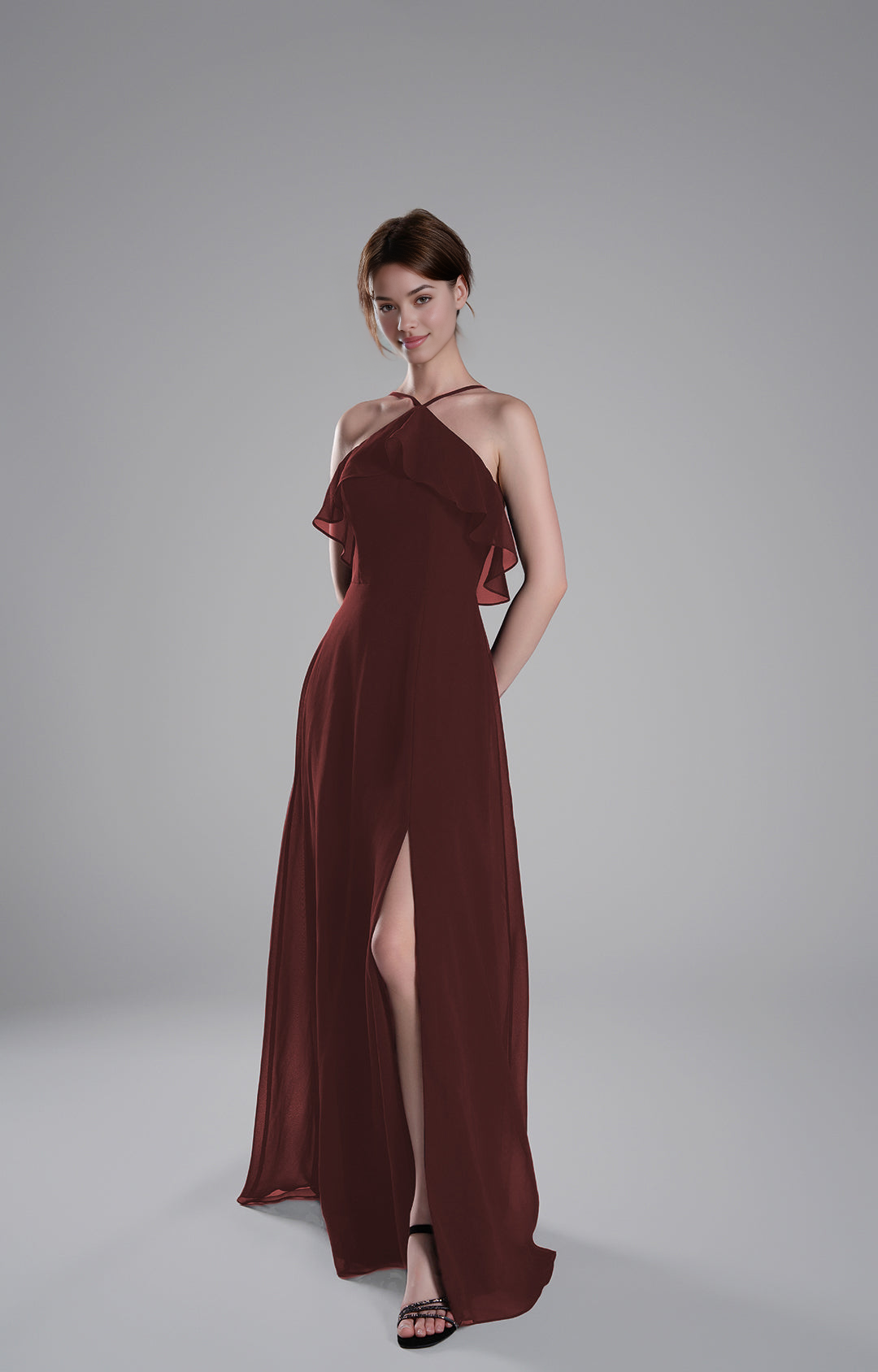 Elegant A-Line Halter Neck Sleeveless Open Back Floor-Length Bridesmaid Dresses