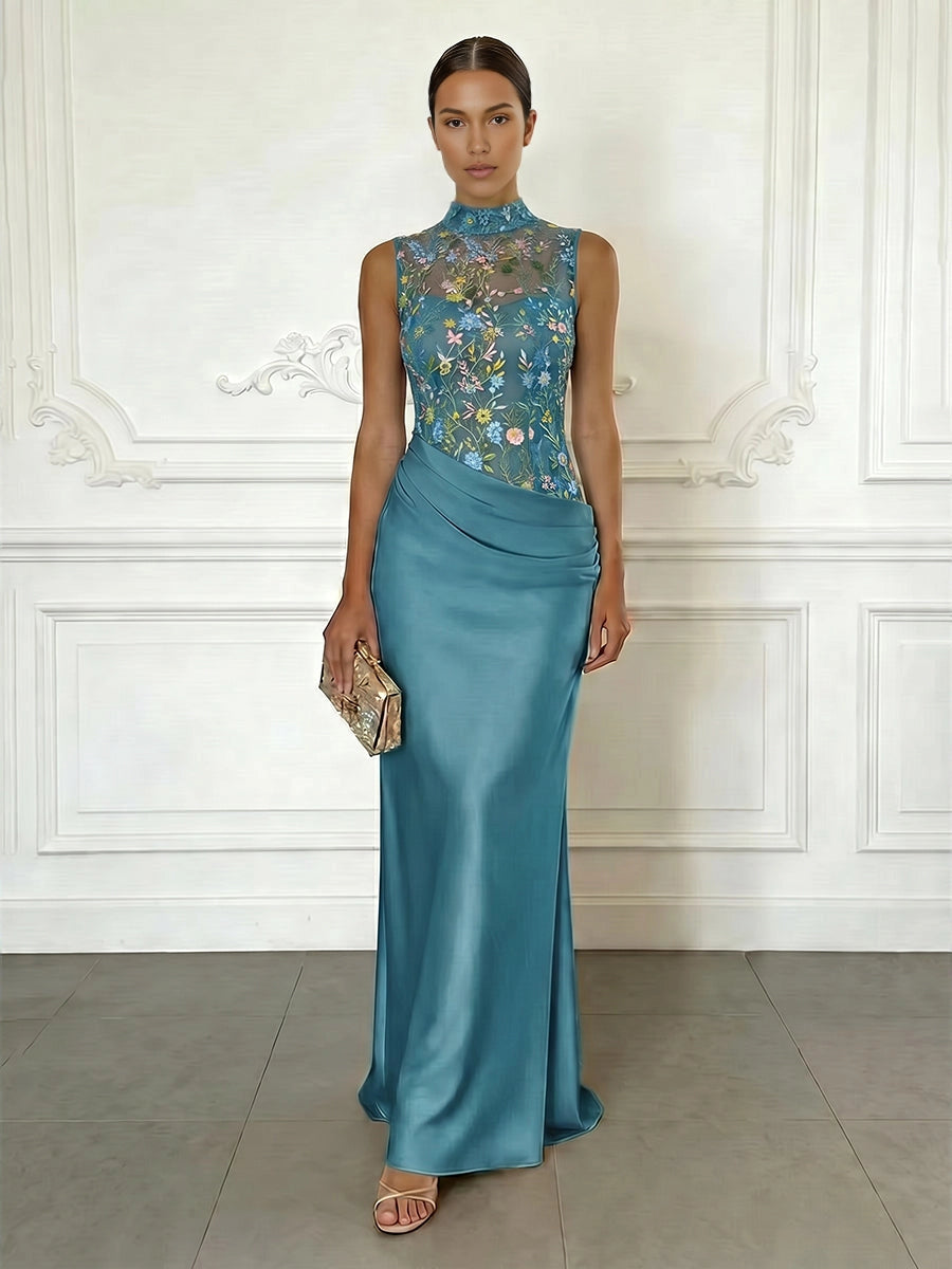 Elegant Mermaid High‑Neck Sleeveless Zipper‑Back Floor‑Length Mother Of Bride Dress
