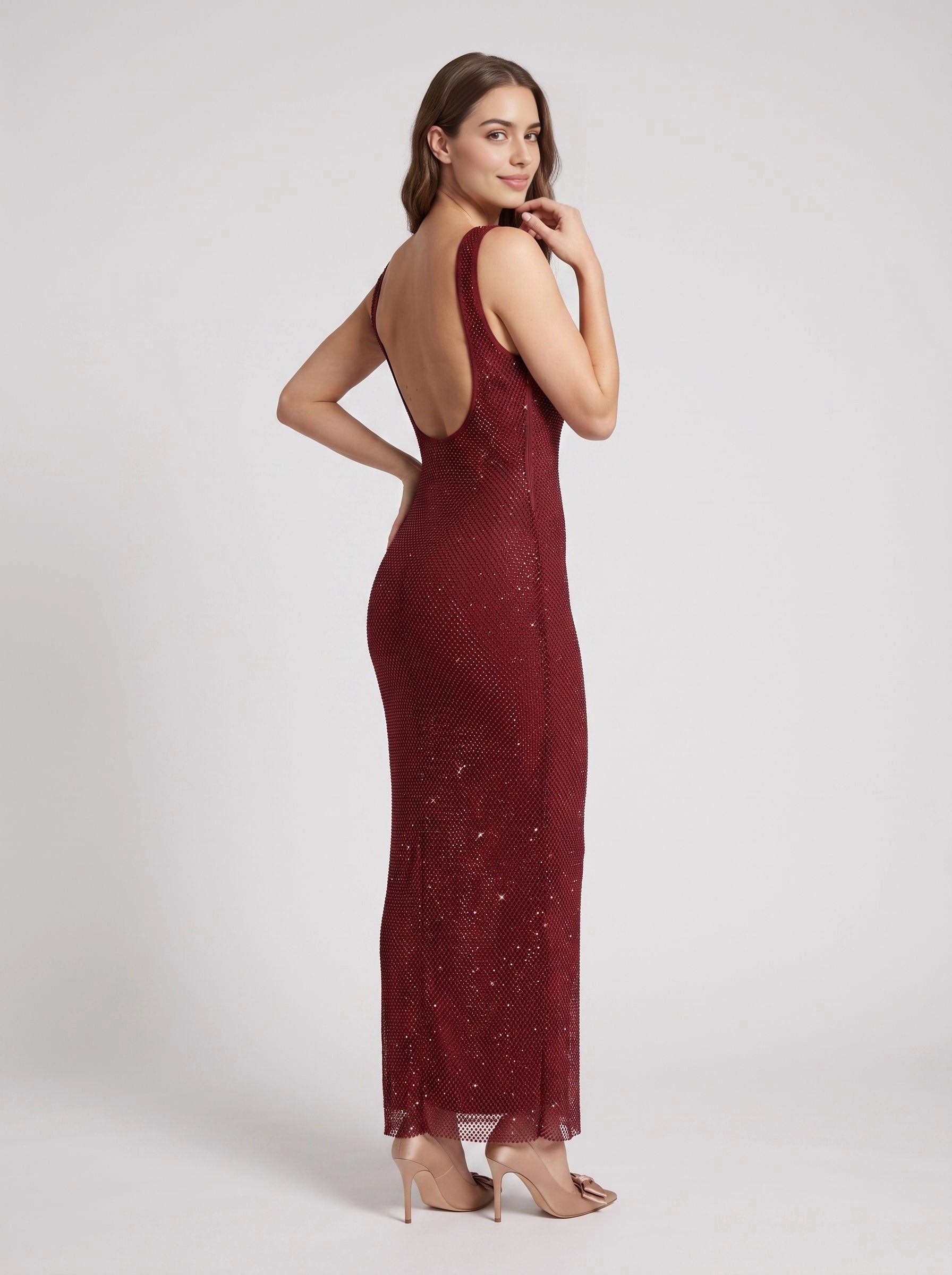 Sage‑Green Sheath Square‑Neck Low‑Back Sleeveless Midi Prom Dress