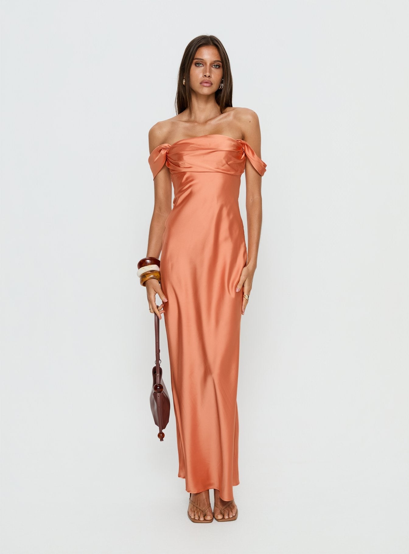 Elegant Red Off Shoulder Satin Maxi Dress – Formal Evening Gown for Weddings, Prom & Special Occasions