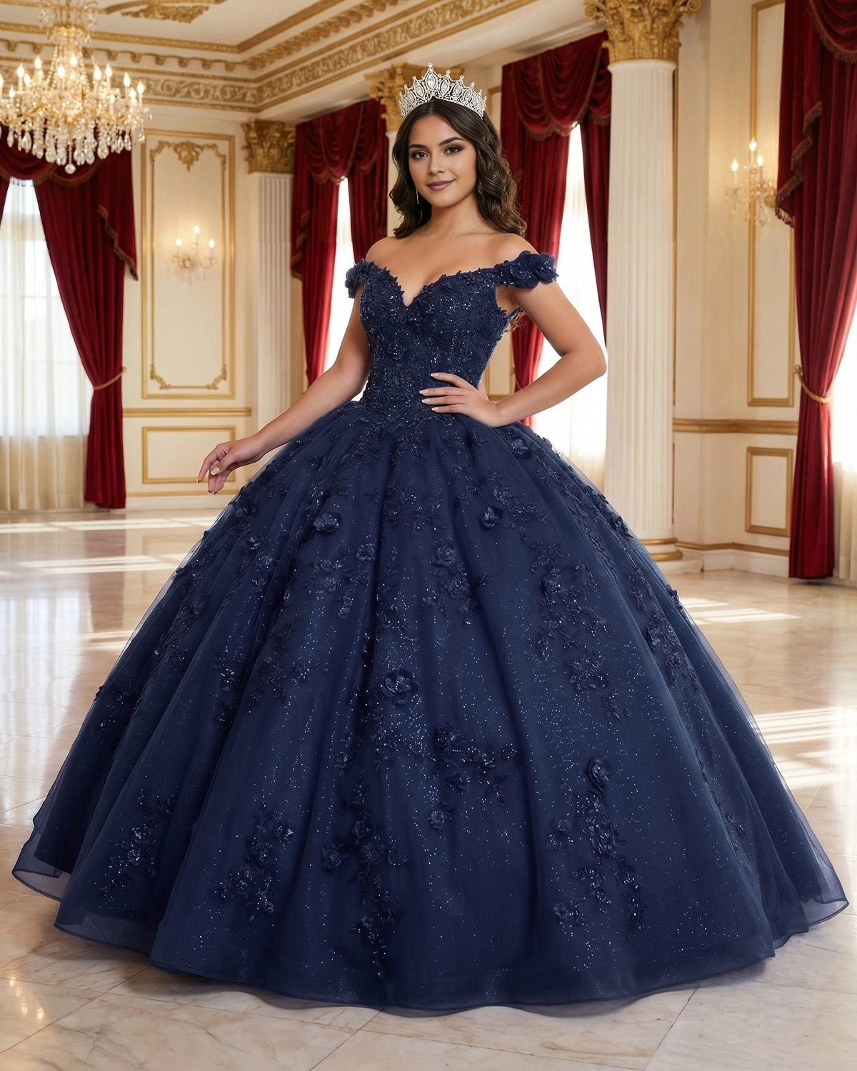 Ballgown Off-shoulder V-neck Short Sleeve Lace-up Back Floor Length Quinceañera Dress