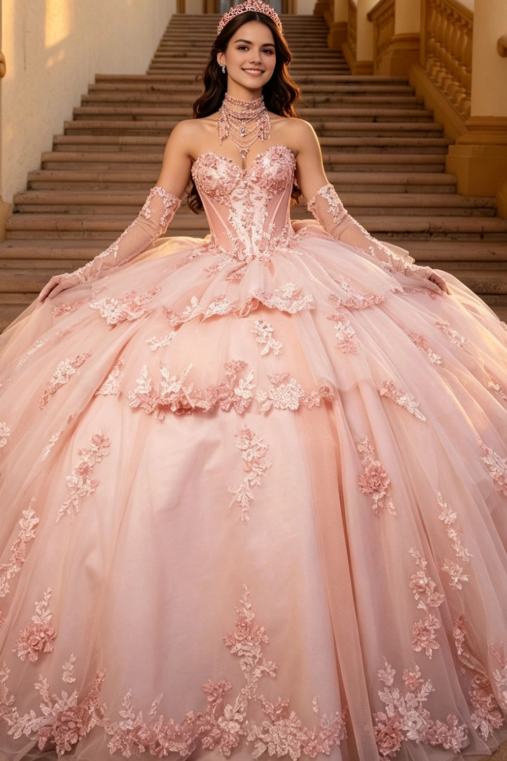 Elegant Ball Gown Strapless Corset Back Floor Length Quinceanera Dress