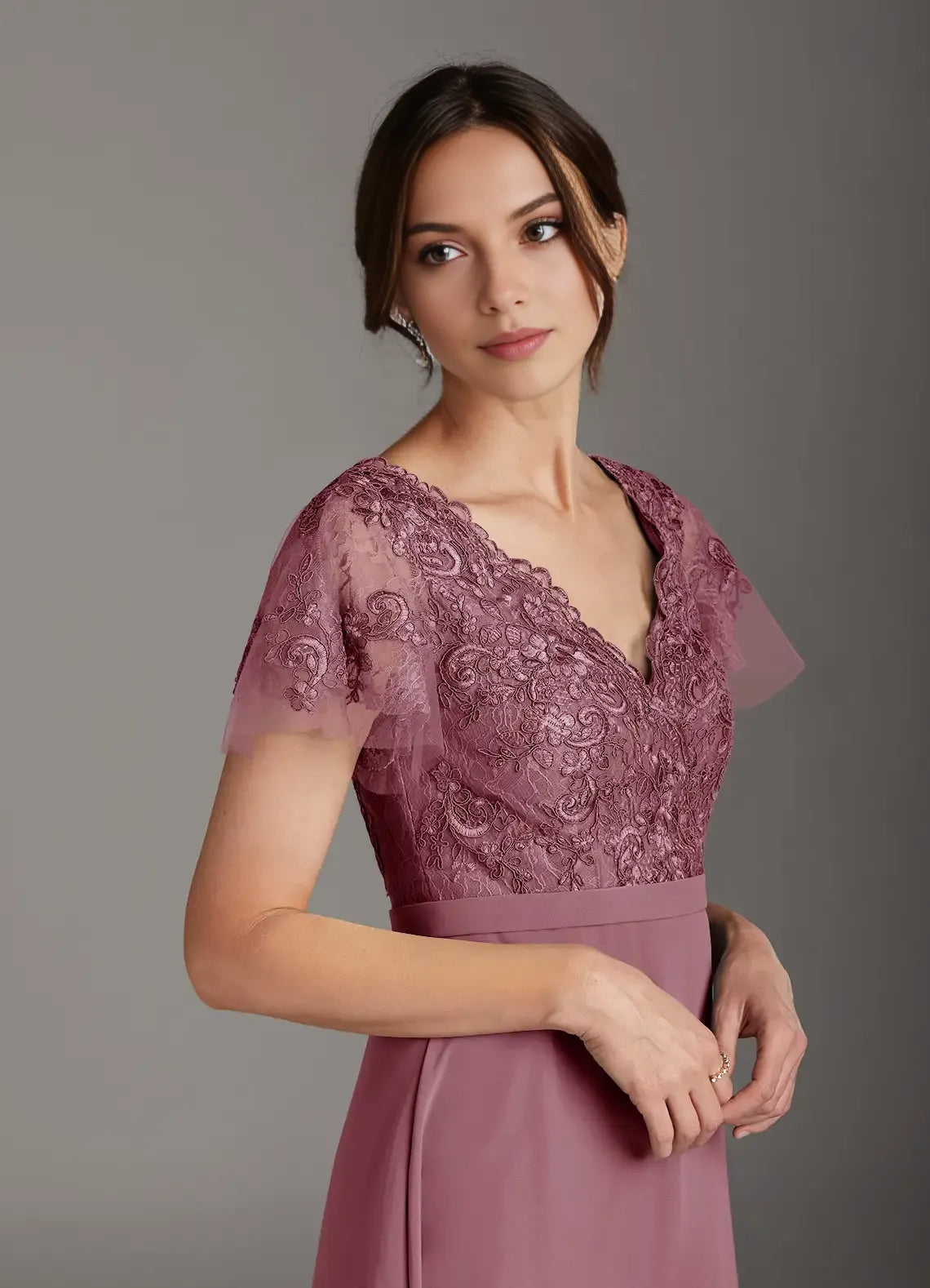 Elegant A-line V-neck Sleeveless Chiffon  Lace Mother of the Bride Dress Evening Gown
