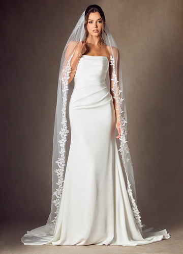 Romantic Sheer Tulle Floral Lace Border Chapel Bridal Wedding Veil