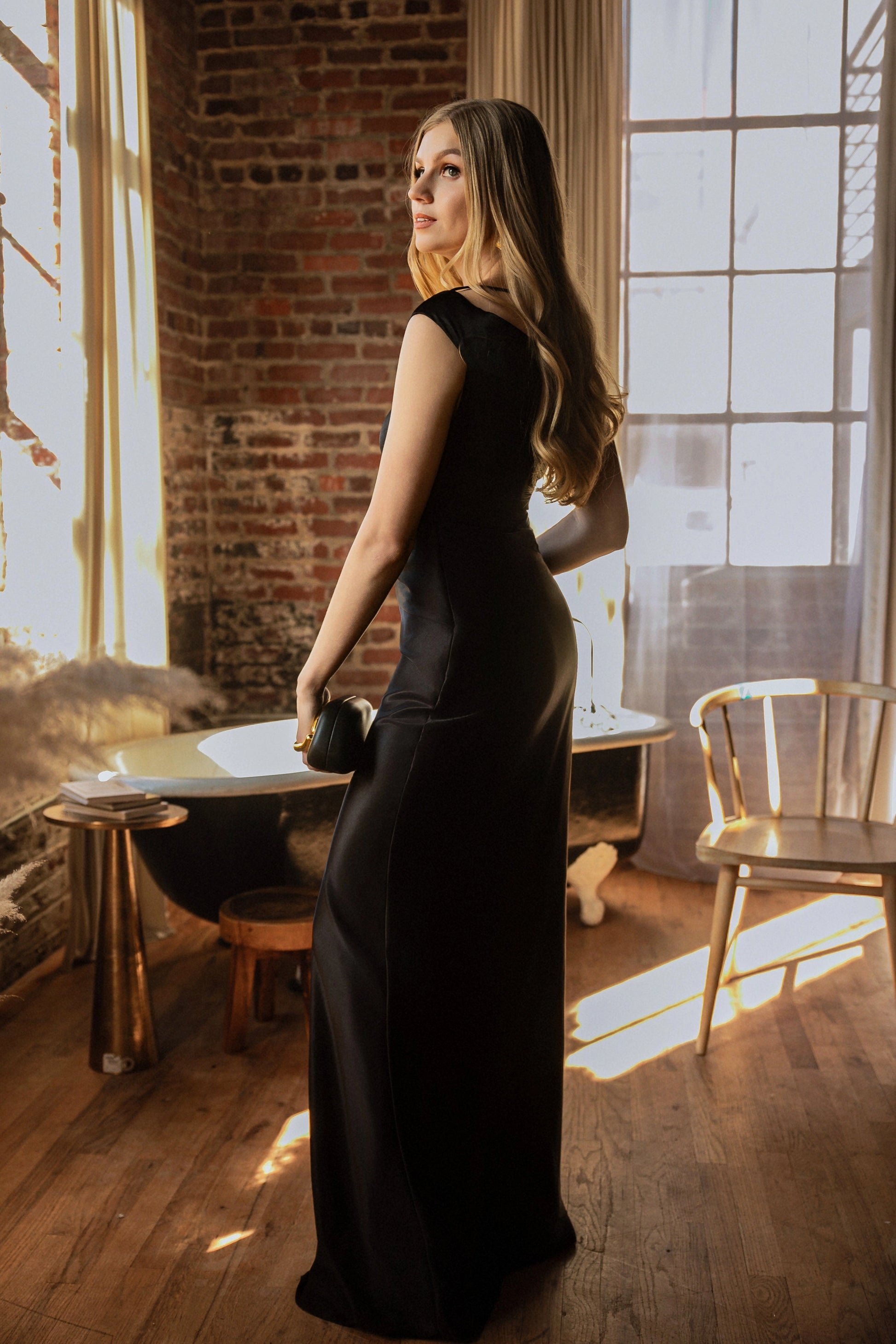 Satin Mermaid Off‑Shoulder Strap Short Sleeve Open‑Back Maxi Prom Dress