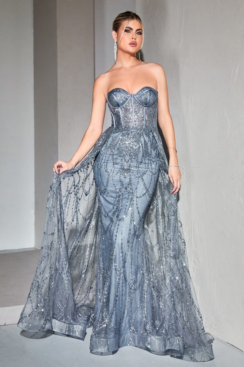 Vestido de Noche de Sirena con Lentejuelas, Sin Tirantes, Escote Corazón, Corsé, Tul Adornado, Vestido de Fiesta Formal y para Invitada de Boda
