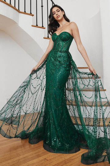 Vestido de Noche de Sirena con Lentejuelas, Sin Tirantes, Escote Corazón, Corsé, Tul Adornado, Vestido de Fiesta Formal y para Invitada de Boda