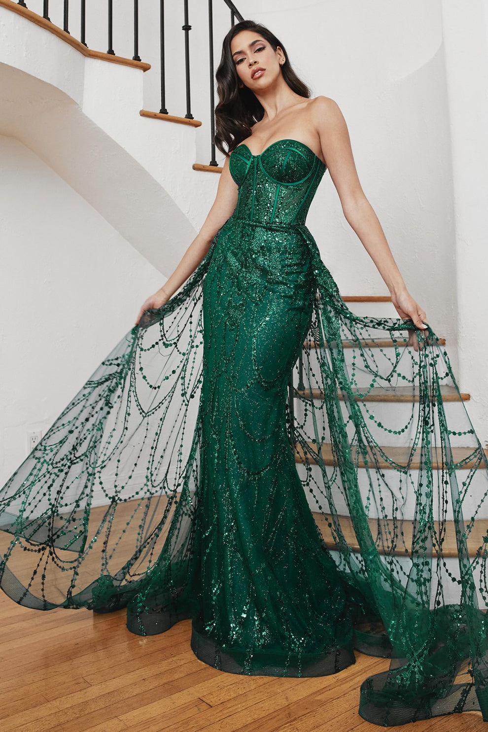 Vestido de Noche de Sirena con Lentejuelas, Sin Tirantes, Escote Corazón, Corsé, Tul Adornado, Vestido de Fiesta Formal y para Invitada de Boda