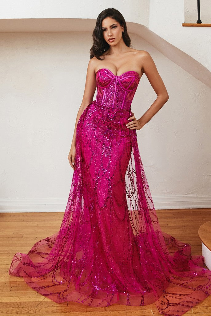 Vestido de Noche de Sirena con Lentejuelas, Sin Tirantes, Escote Corazón, Corsé, Tul Adornado, Vestido de Fiesta Formal y para Invitada de Boda