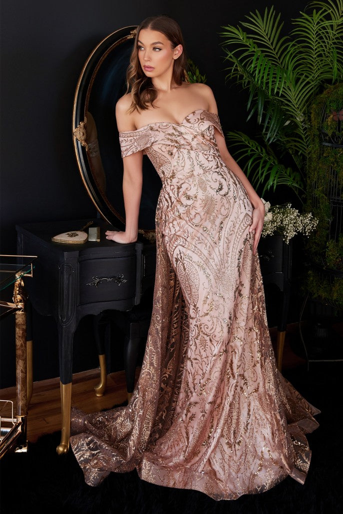 Elegant Sequin Mermaid Gown Off-the-Shoulder Sweetheart Neck Embellished Lace Overlay Formal Evening & Gala Dress