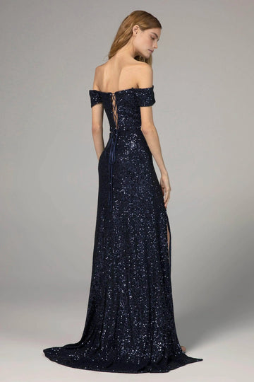 Modern Sheath Sweetheart Off-Shoulder Sequin Lace-Up Two-Piece Prom Dress With Train