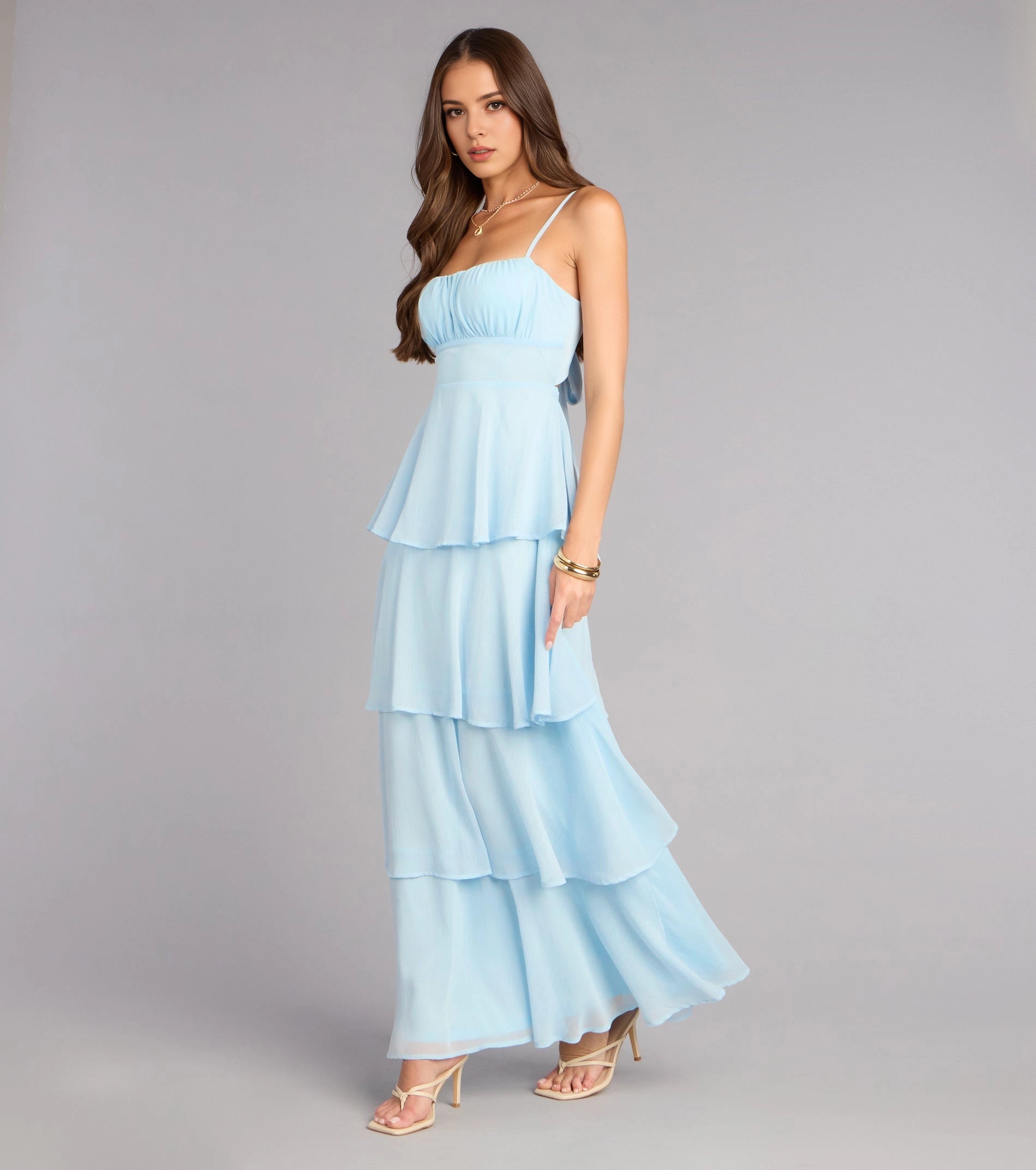 Black A-Line Square Spaghetti Strap Tie Back Long Prom Dress