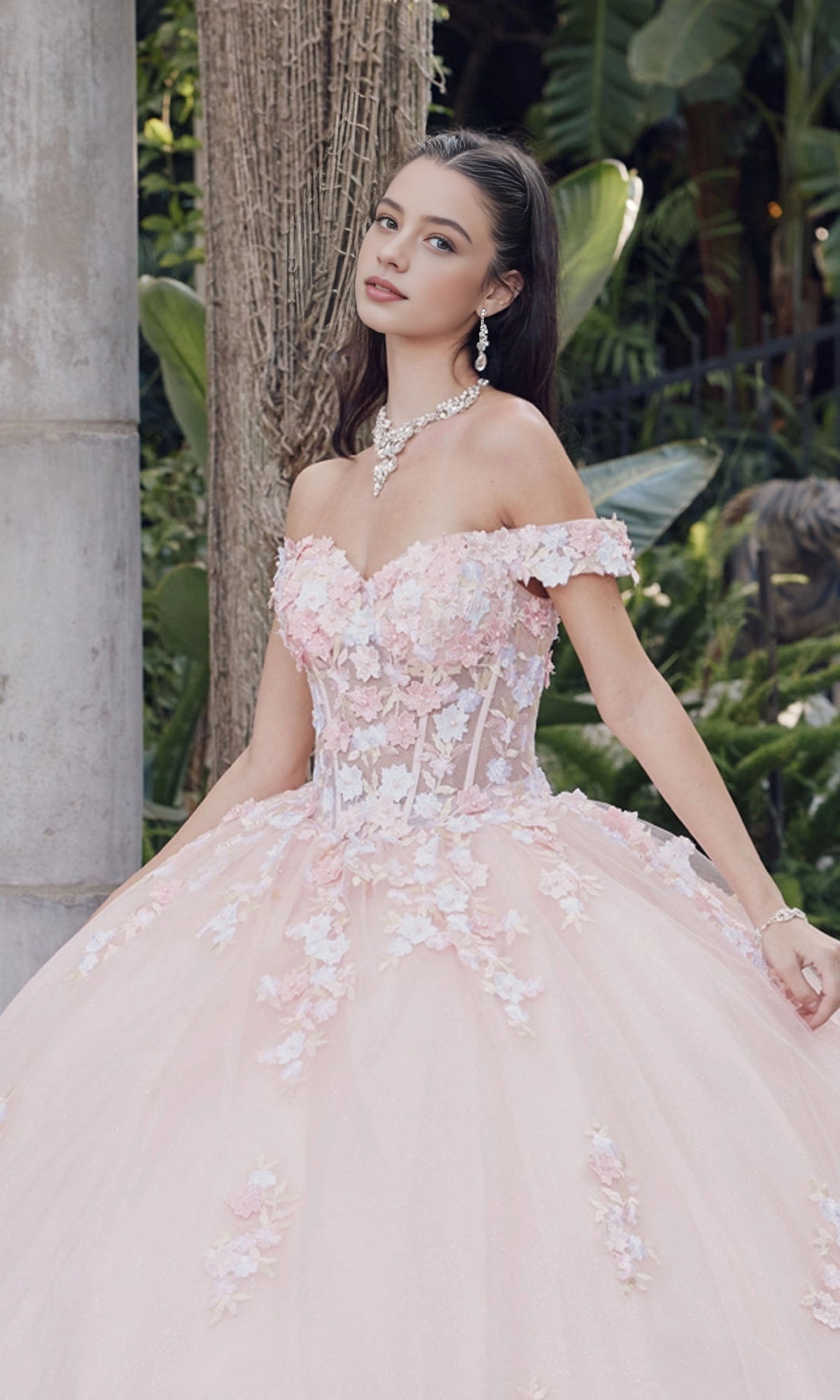 Dreamy Ball Gown Sweetheart Off‑Shoulder Corset Back Cathedral Train Quinceanera Dress