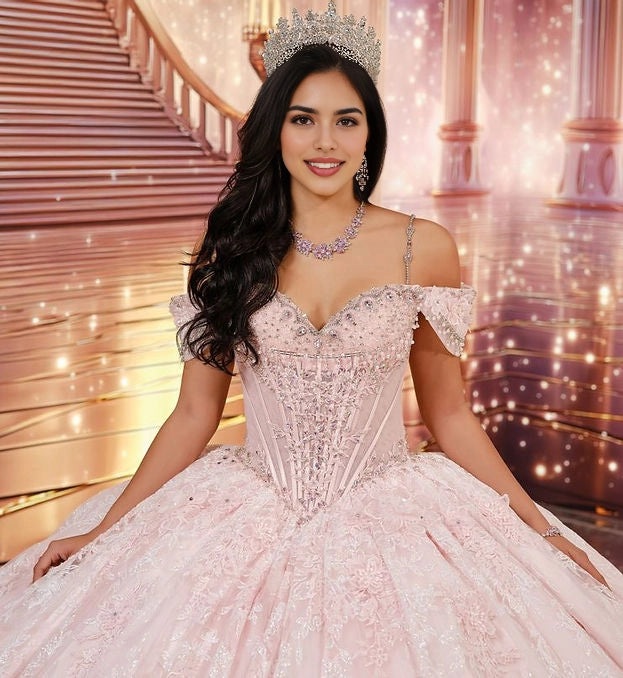 Ball Gown Off Shoulder Sweetheart 3D Floral Corset Big Bow Quinceañera Dress