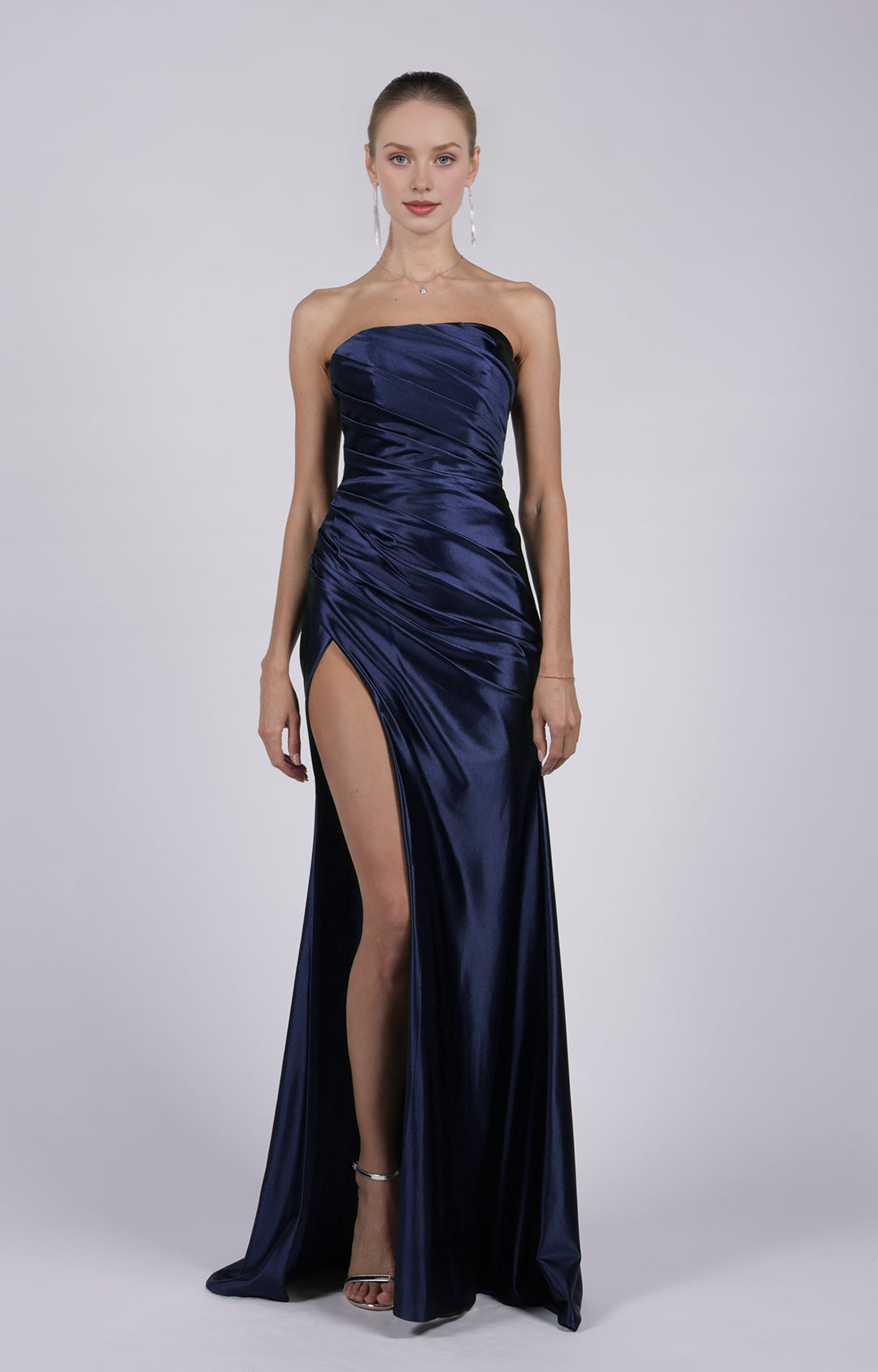 Mermaid Strapless Ruched Back Zippered Court Train Evening Gown