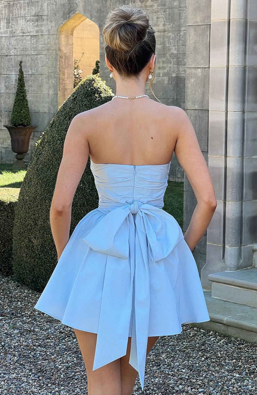 Glitter A-Line Strapless Sleeveless Bow Back Mini Homecoming Dress
