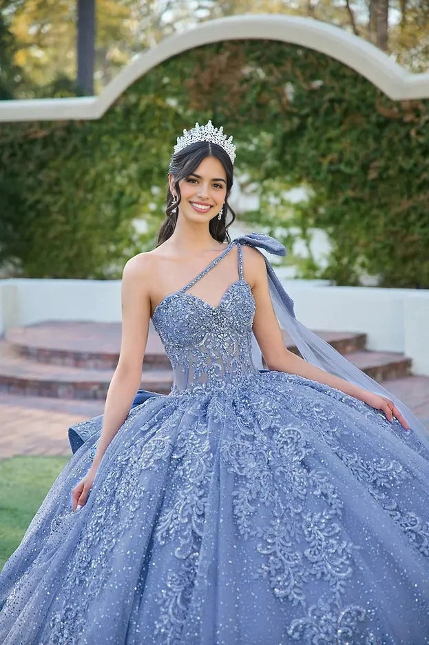 Ball Gown Sweetheart One Shoulder Cape Bow Corset Quinceañera Dress