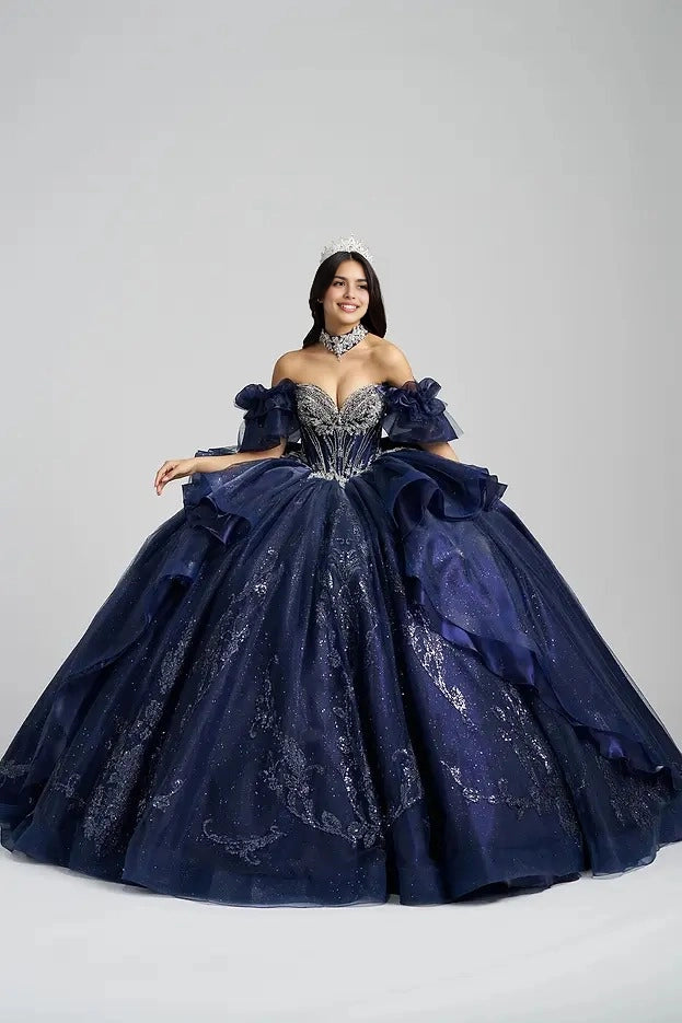 Ball Gown Off Shoulder Ruffle Bow Long Train Quinceañera Dress