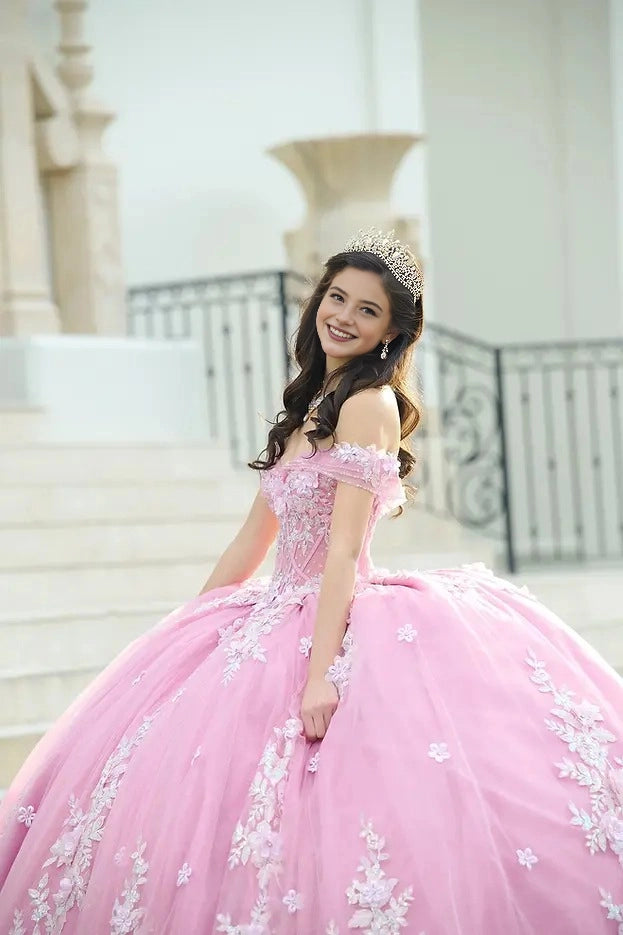 Glitter Ball Gown Sweetheart Off Shoulder Corset Back Floor Length Quinceañera Dress