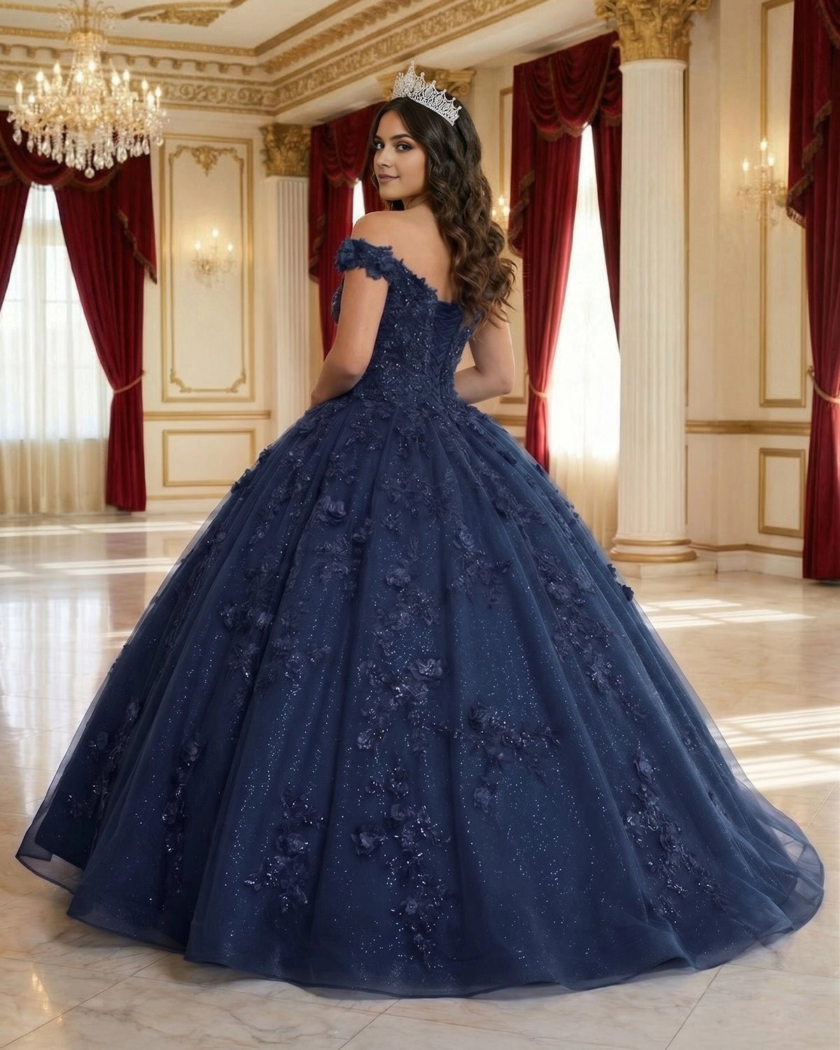 Ballgown Off-shoulder V-neck Short Sleeve Lace-up Back Floor Length Quinceañera Dress