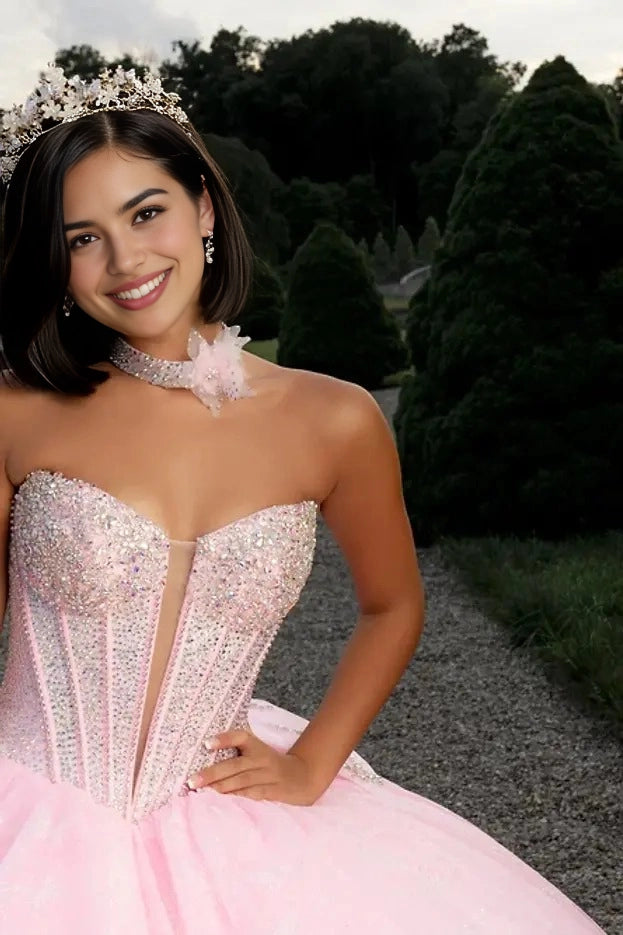Lace Ball Gown Sweetheart Off Shoulder Flower Corset Back Train Quinceañera Dress
