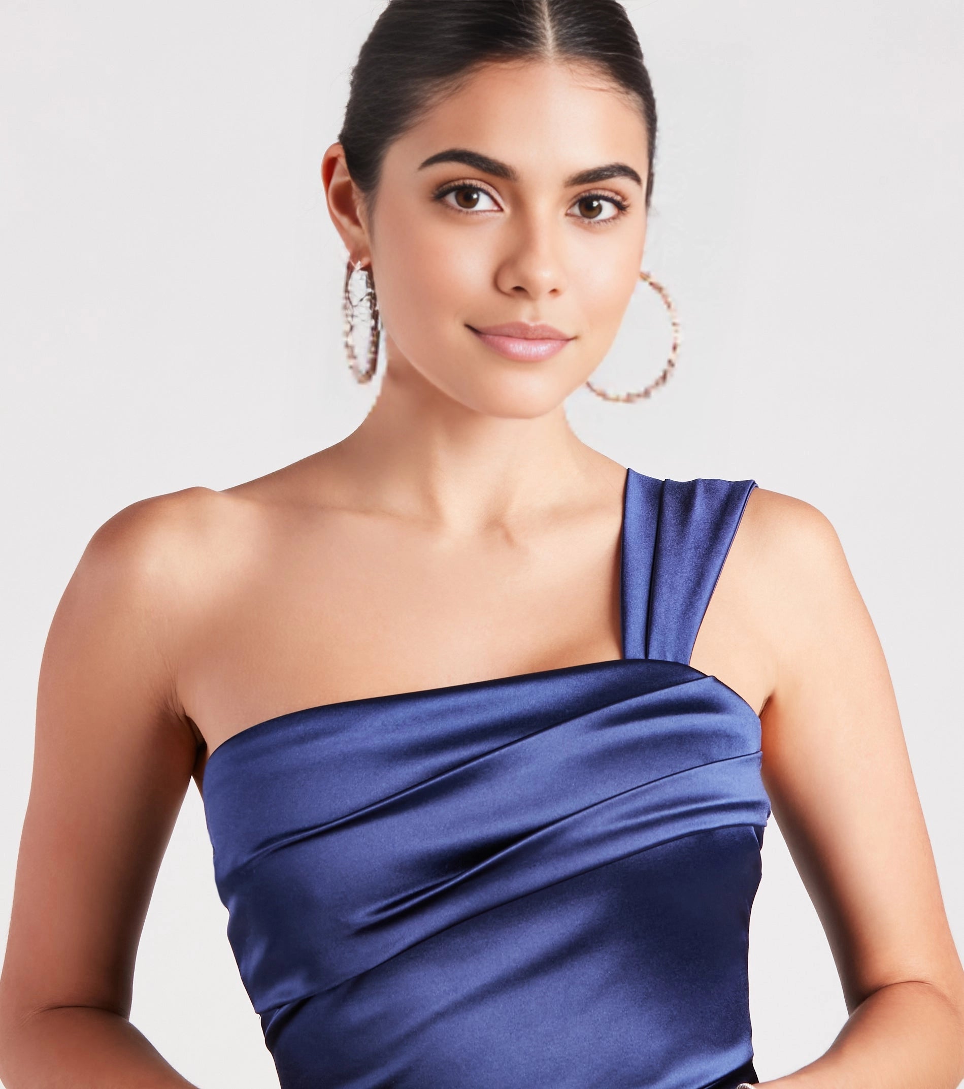 Champagne Mermaid One Shoulder Plain Back Slit Long Prom Dress