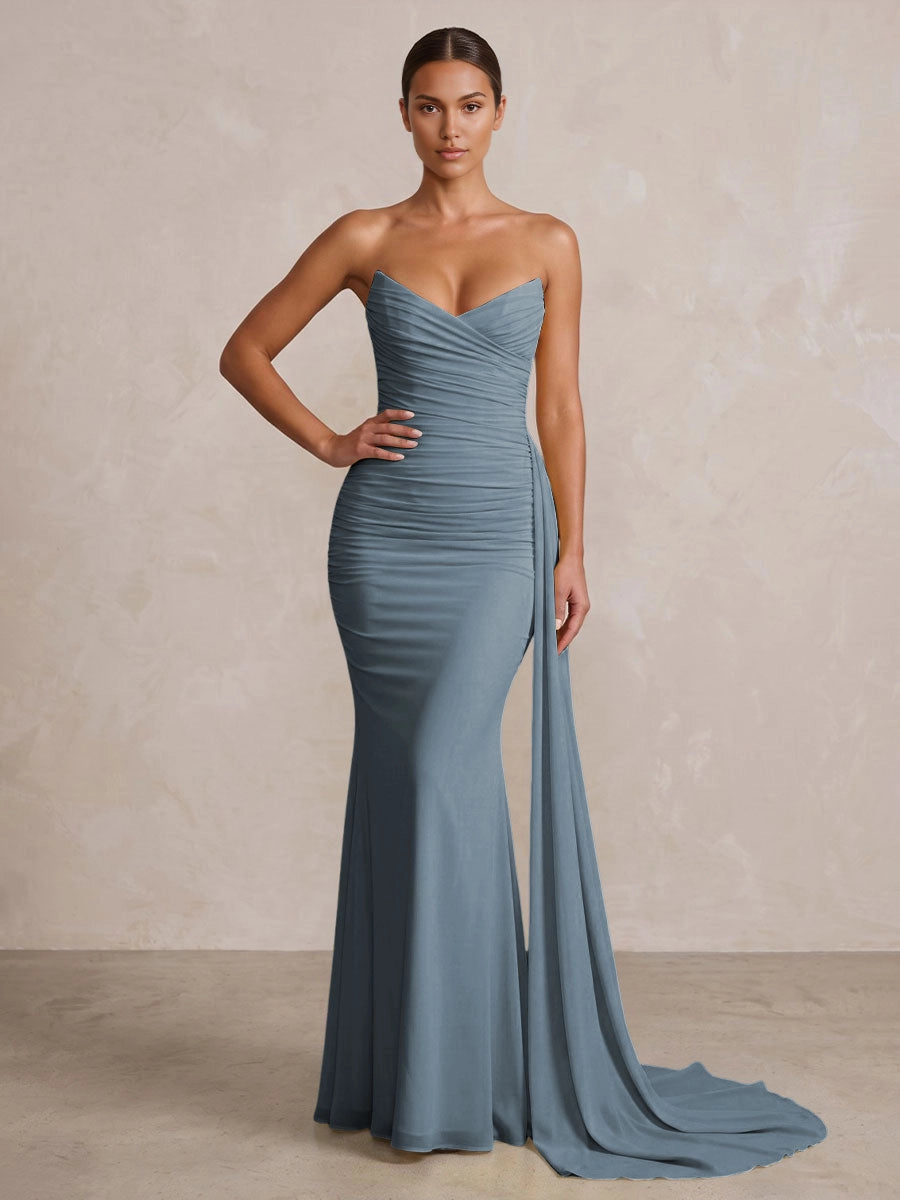 Elegant Mermaid Strapless Sweetheart Sleeveless Zipper‑Back Floor‑Length Bridesmaid Gown