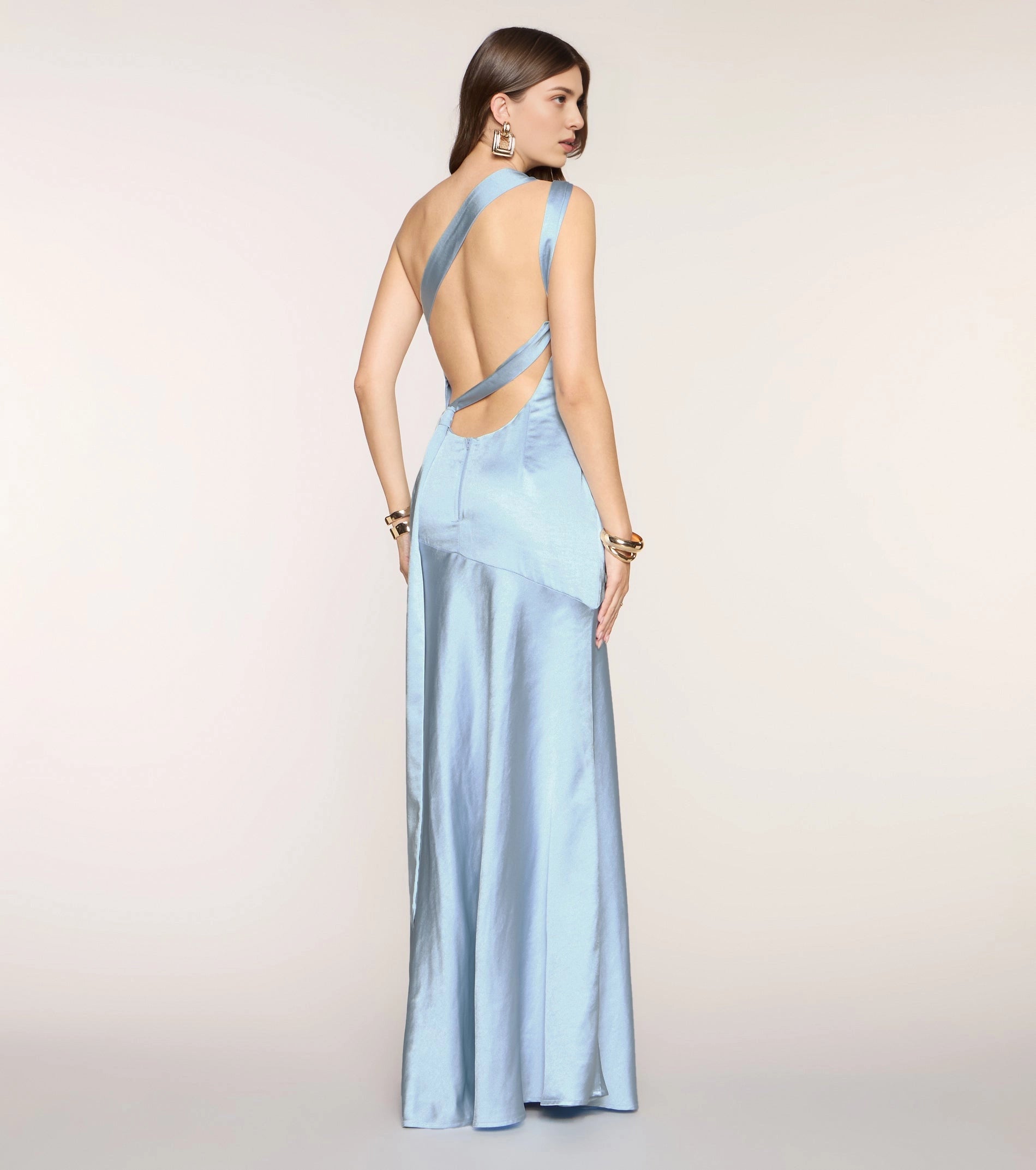 Sleek Sheath One Shoulder Tie Back Long Prom Gown 